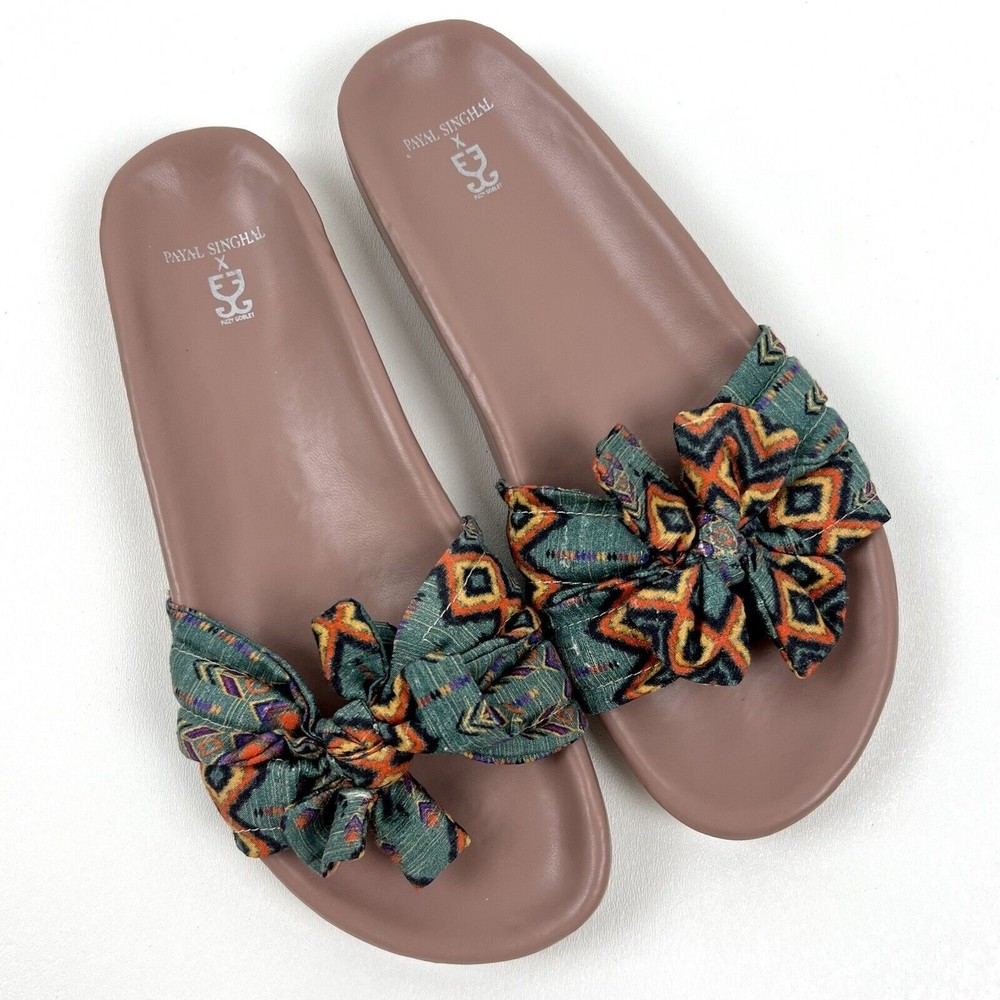 Payal Singhal X Fizzy Goblet Collaboration Sandals Sliders Mules Printed Vegan 9